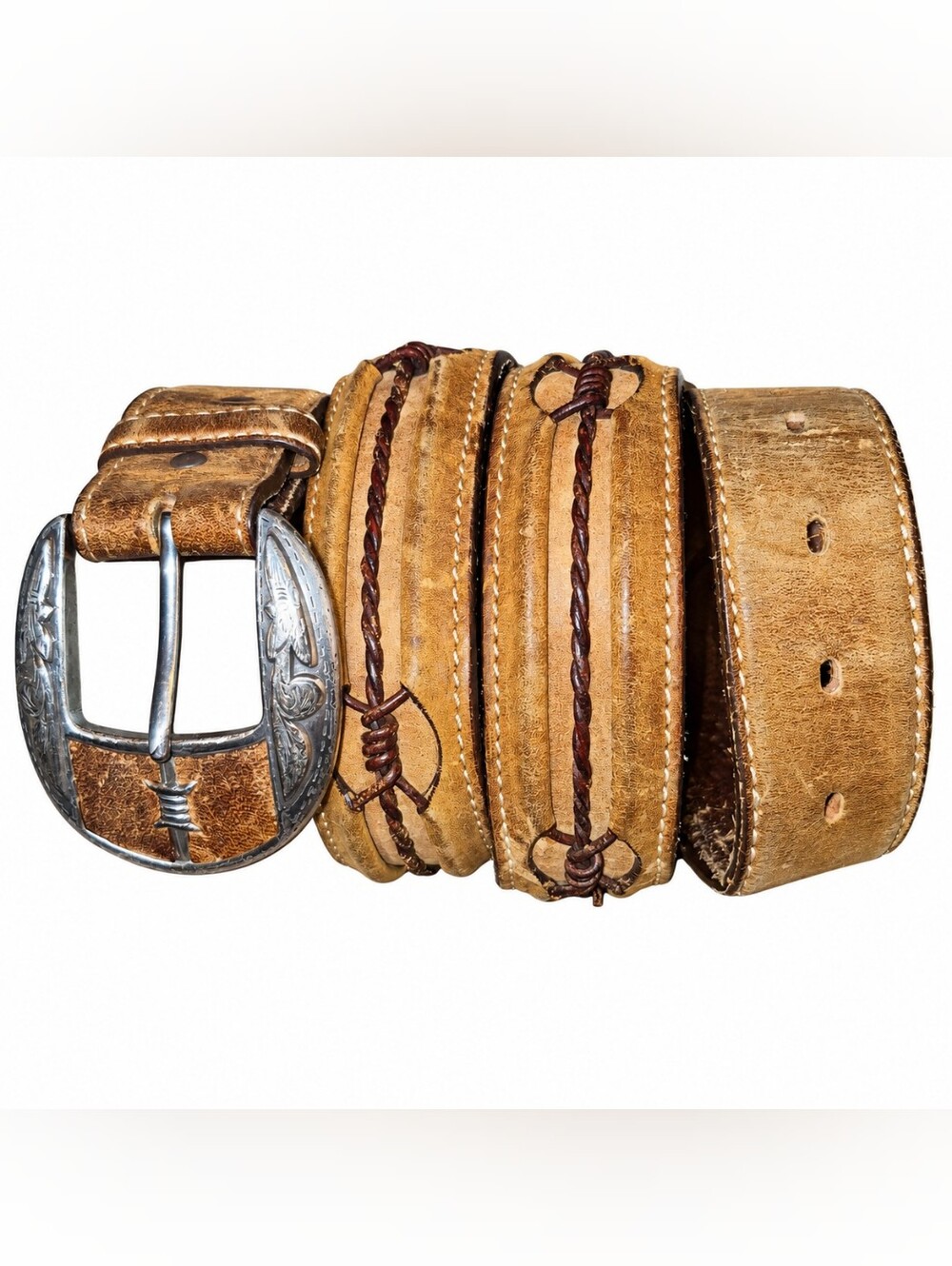 Justin Boots Mens C10817 Men's Fenced In Brown Barbed Wire Leather Belt 42